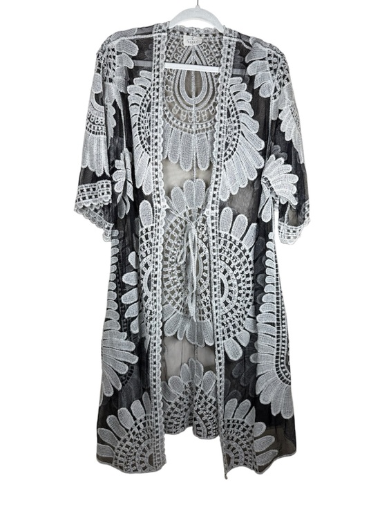 Rebellion Jackets & Blazers - Ember Black Sheer Crochet Kimono Embroidery Duster Whimsigoth Western Boho